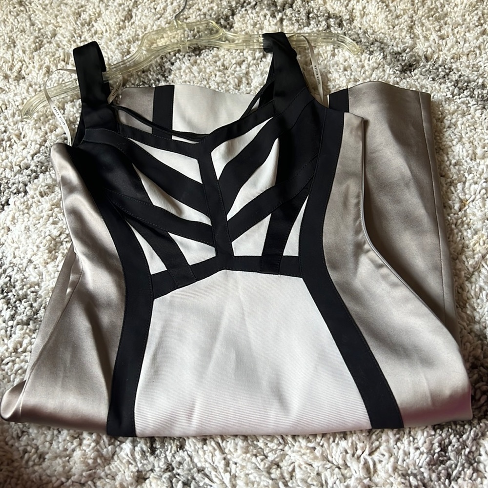 Karen Millen Black White and Tan Midi